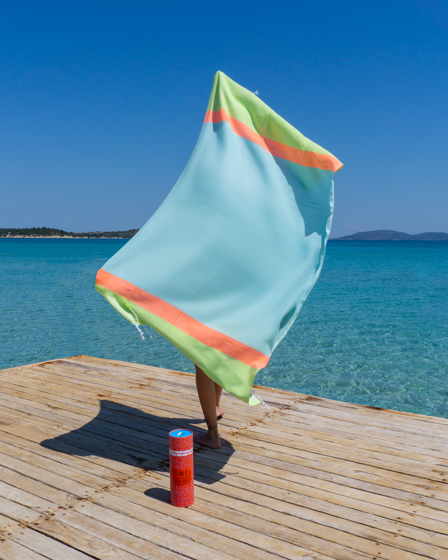 Neon Beach Towel with Recycled Gift Box, Recycled Cotton, Green, Blue