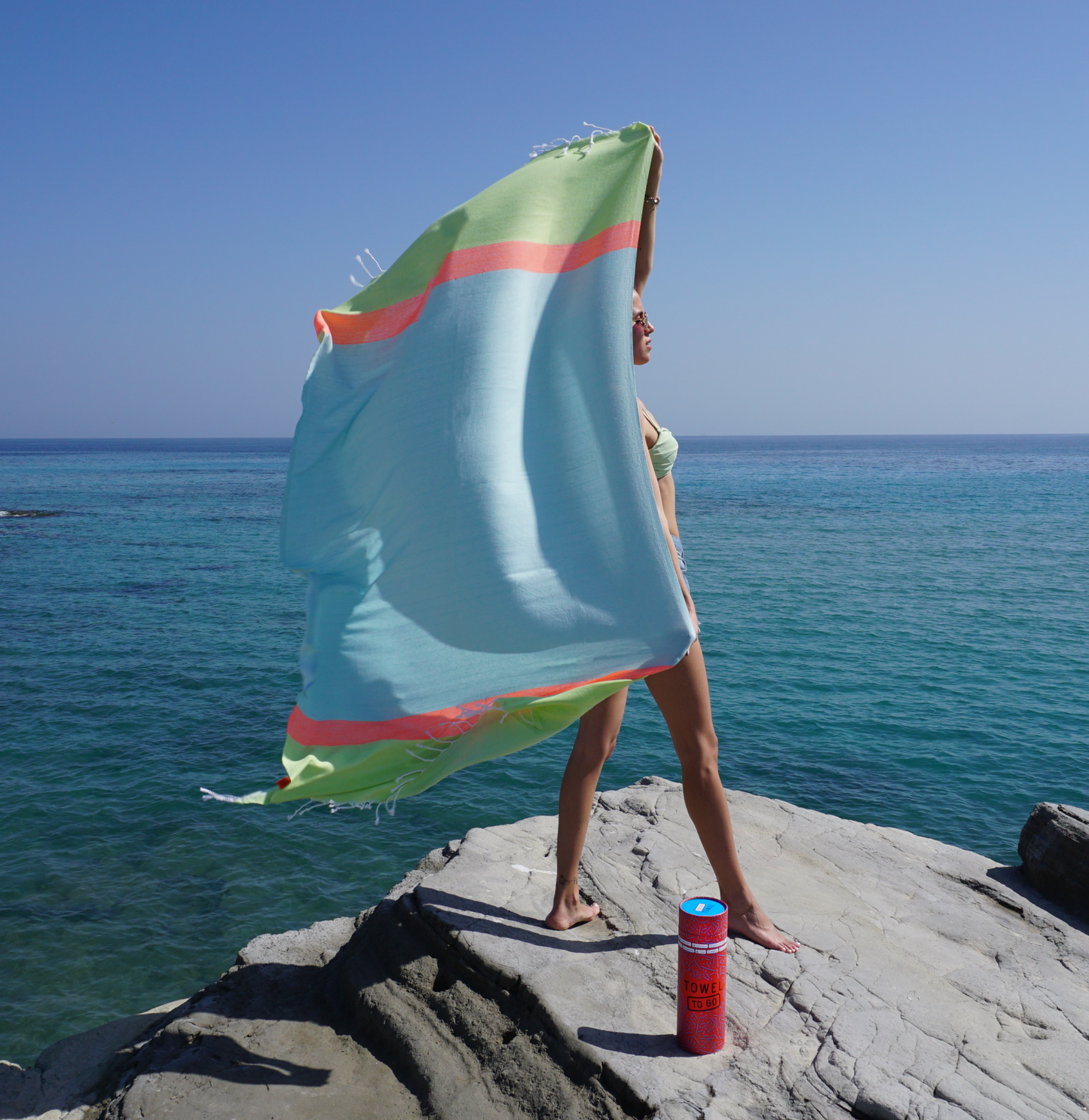 Neon Beach Towel with Recycled Gift Box, Recycled Cotton, Green, Blue